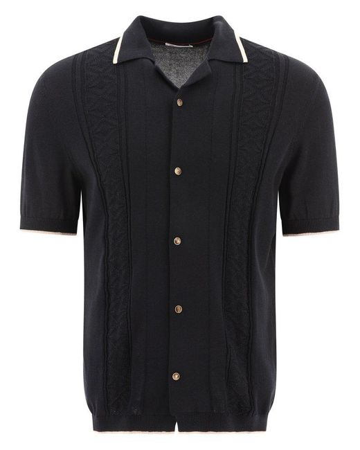 Brunello Cucinelli Black Contrasted-trim Knitted Shirt for men
