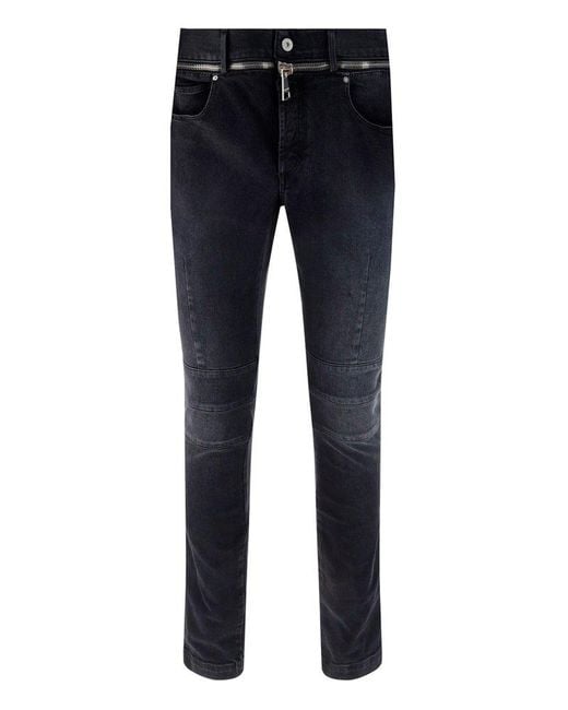 Balmain Blue Zipped-belt Skinny Jeans for men