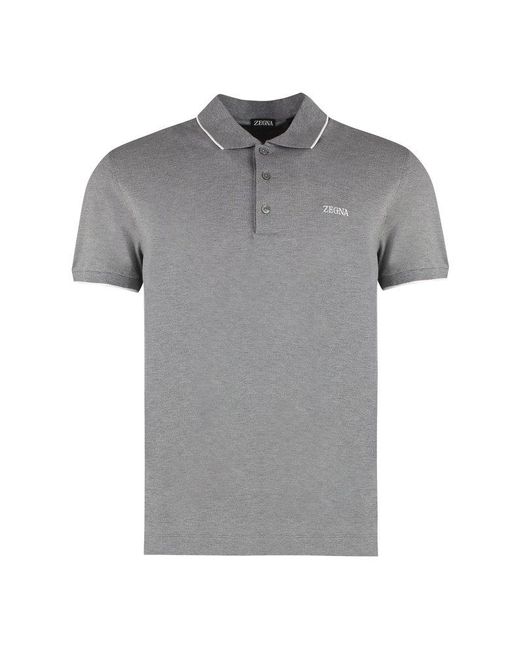 Zegna Gray Cotton-Piqué Polo Shirt for men
