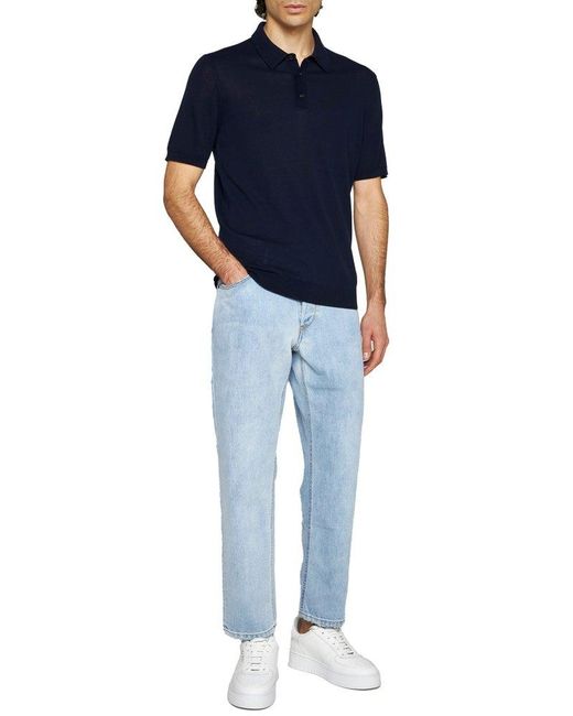 Roberto Collina Blue Button Detailed Short-sleeved Polo Shirt for men