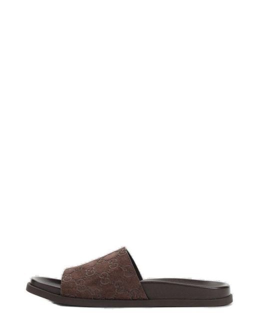 Gucci Brown Logo Detailed Slide Sandals for men