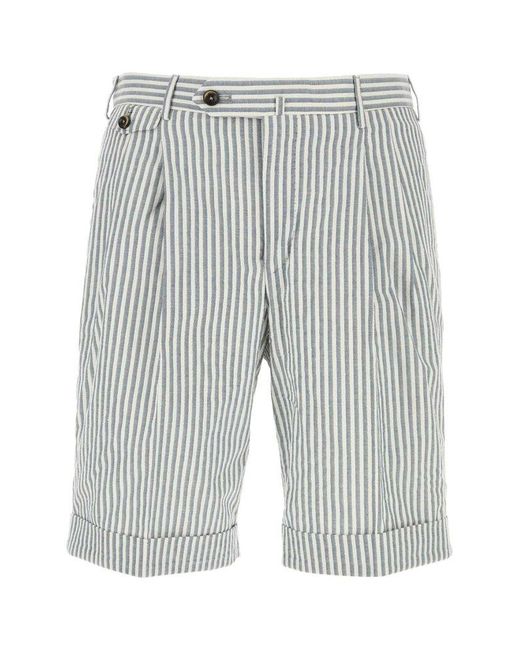 PT Torino Gray Striped Tailored Shorts for men