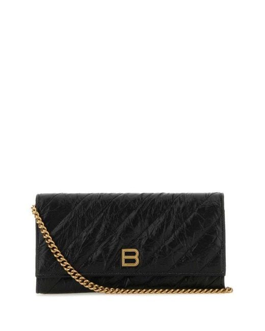 Balenciaga Black Crush Quilted Wallet On Chain
