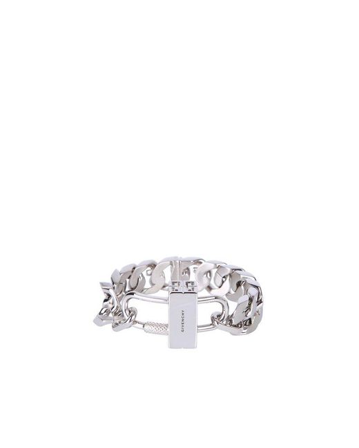 Givenchy White Logo Engraved Chain Link Bracelet