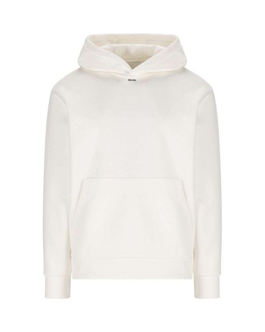 Prada Logo Printed Long-sleeved Hoodie in White for Men | Lyst