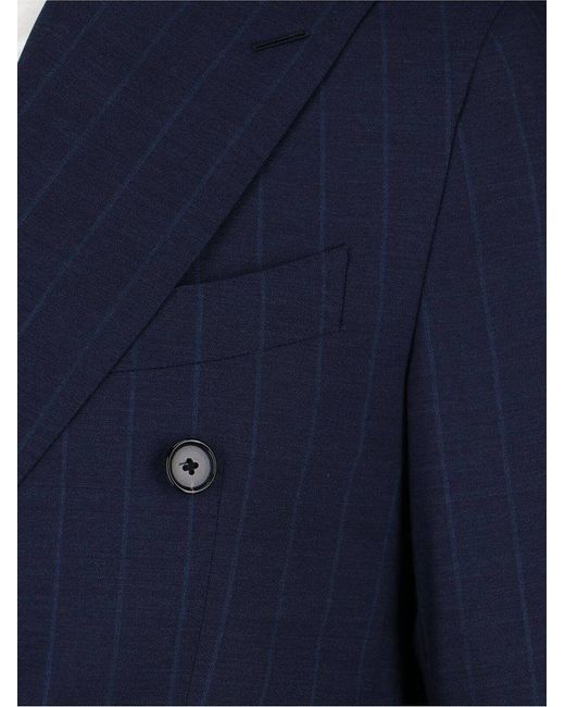 Caruso Blue Double-breasted Pinstripe Suit for men