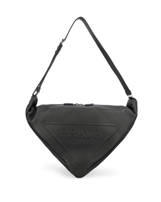 Prada Logo Embossed Triangle Shoulder Bag in Black for Men Lyst