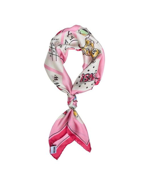 Moschino Pink Graphic Printed Square Scarf