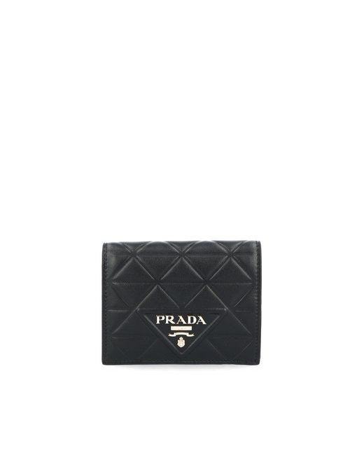 Prada Black Logo Plaque Bi-fold Wallet