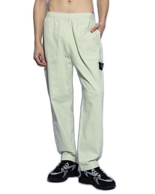 Stone Island White Compass-badge Elasticated Waistband Tapered Trousers for men