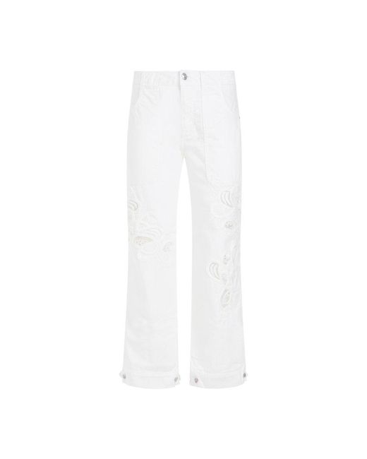 Ermanno Scervino White Lace Detailed Cargo Trousers