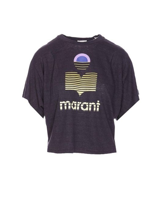 Isabel Marant Blue Logo Printed Cropped T-shirt