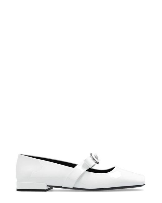 Versace White Gianni Ribbon Square-toe Ballerina Shoes