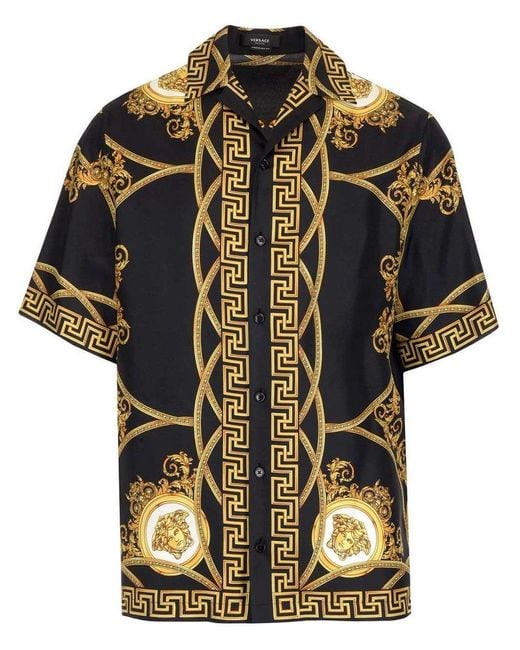 Versace Black La Coupe Des Dieux-print Silk Shirt for men
