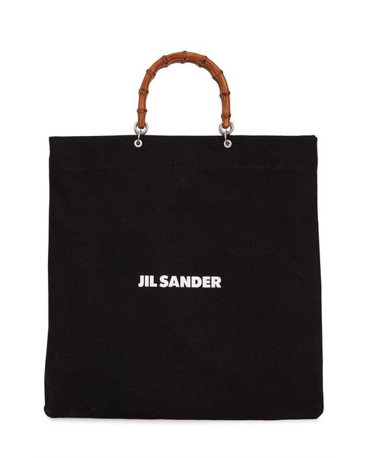 Jil Sander Black Logo Print Bamboo-handle Tote Bag for men