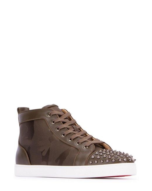 Christian Louboutin Brown Leather Louis Spikes High Top Sneakers