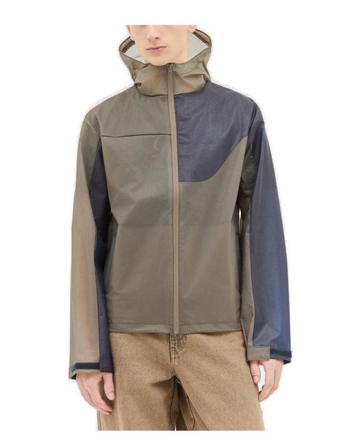 Dime Gray Panelled Zip-Up Hooded Tech Jacket for men