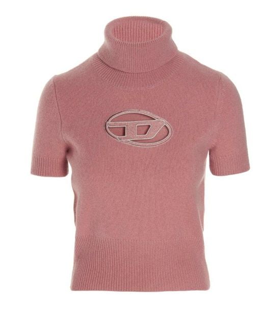 DIESEL Pink A-argaret Logo Embroidered Turtleneck Sweater