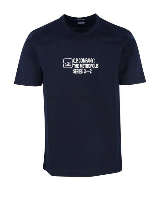 C P Company Blue Logo-printed Crewneck T-shirt for men