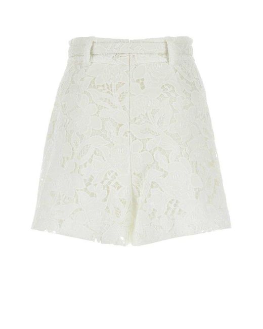 Zimmermann White Natura Belted Waist Lace Shorts