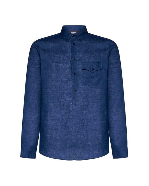 Brunello Cucinelli Blue Long-sleeved Polo Shirt for men