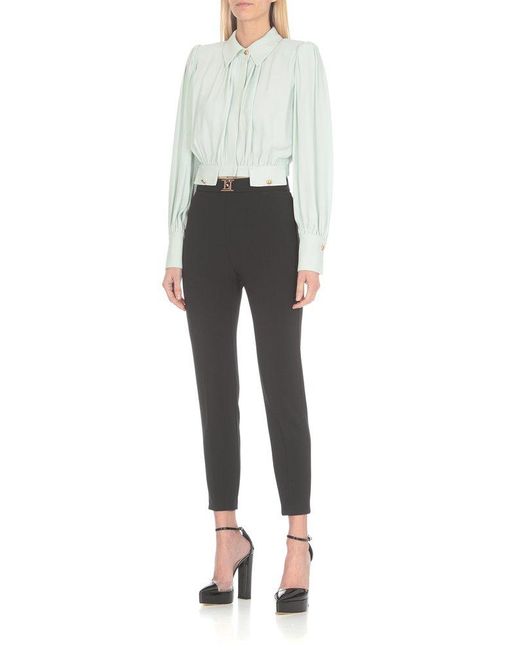 Elisabetta Franchi Green Ruched Cropped Blouse