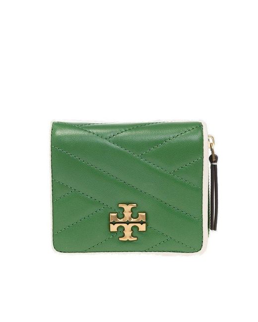 Tory Burch Green Logo Plaque Quilted Wallet