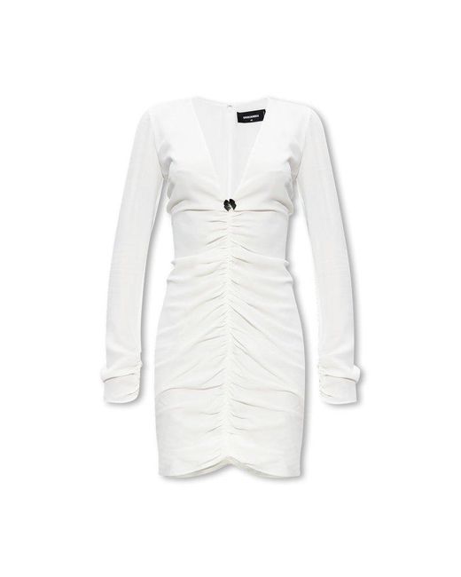 DSquared² White Ruched Dress