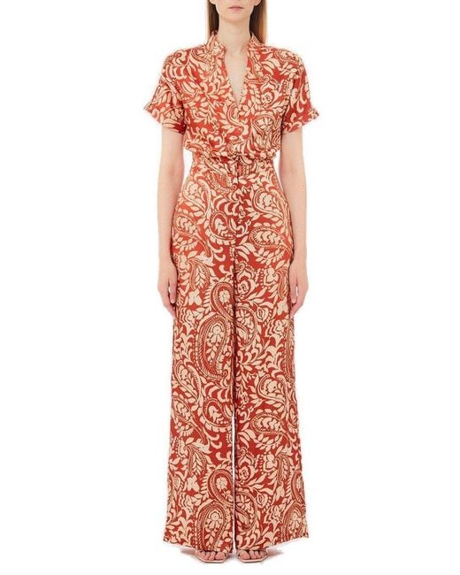 Liu Jo Red Printed Twill Jumpsuit