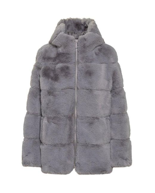 MICHAEL Michael Kors Gray Quilted Faux Fur Hooded Coat