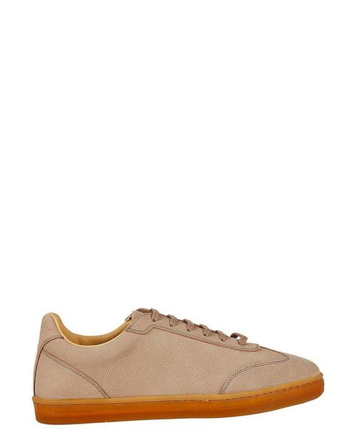 Brunello Cucinelli Laced Low-top Sneakers in Brown for Men | Lyst