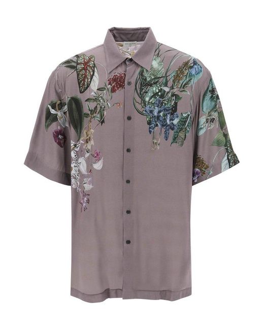 Dries Van Noten Purple Cassidye Floral Print Short Sleeve Shirt for men