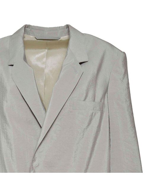 Lemaire Gray Double-breasted Long-sleeved Crinkled Blazer
