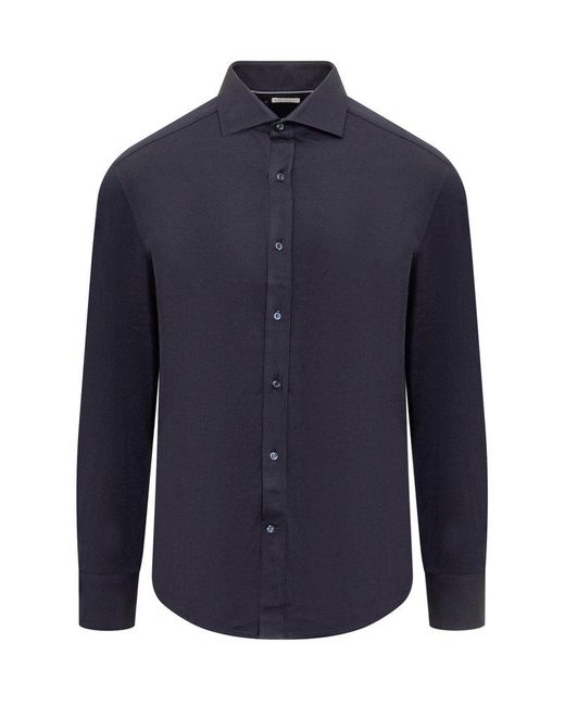 Brunello Cucinelli Blue Cotton Jersey Shirt for men