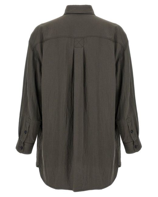 Tシャツ・カットソー LEMAIRE SS25 'Utility' overshirt (OV1014LF1388 BR482) Charcoal grey collarless overshirt Lemaire - men - LEMAIRE