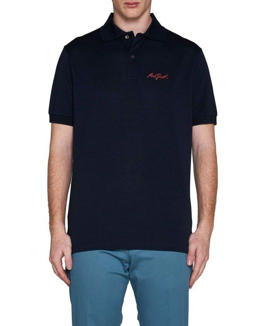 Paul Smith Blue Logo Embroidered Short-sleeved Polo Shirt for men