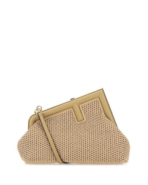 Fendi Synthetic First Small Raffia Clutch Bag in Beige (Natural) | Lyst ...