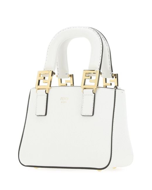Fendi Leather Mini Top Handle Tote Bag in White Lyst