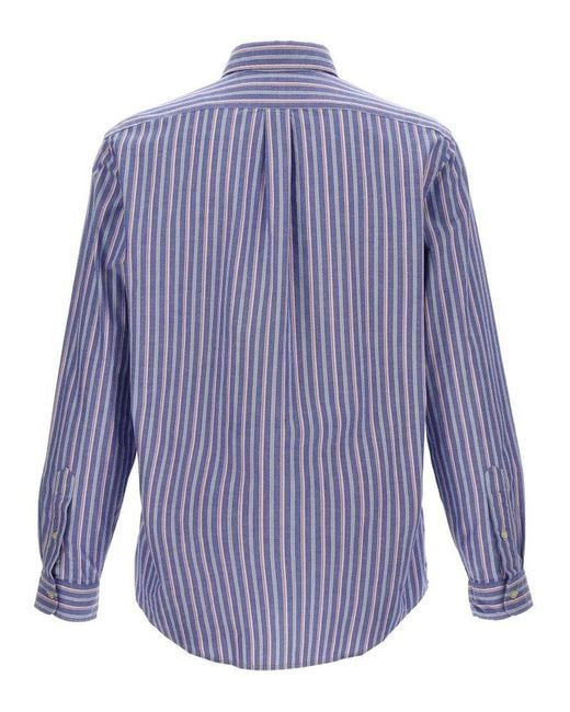 Polo Ralph Lauren Blue Logo Embroidery Striped Shirt for men