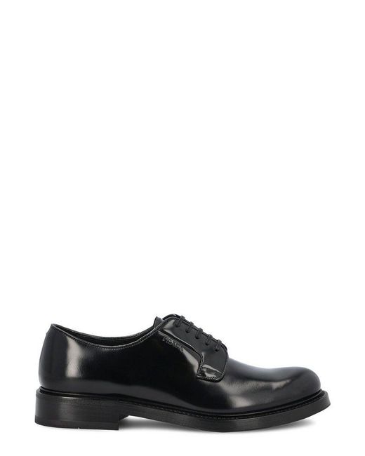 Prada Almond Toe Derby Shoes in Black for Men | Lyst