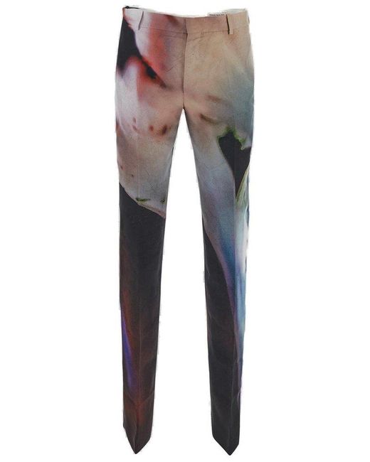 Alexander McQueen Gray Floral Printed Tailored Trousers for men