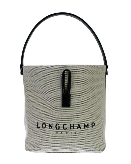 Longchamp Gray Small Roseau Logo Printed Bucket Bag