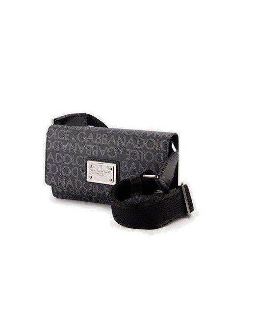 Dolce & Gabbana Black Logo Jacquard Foldover Top Crossbody Bag for men