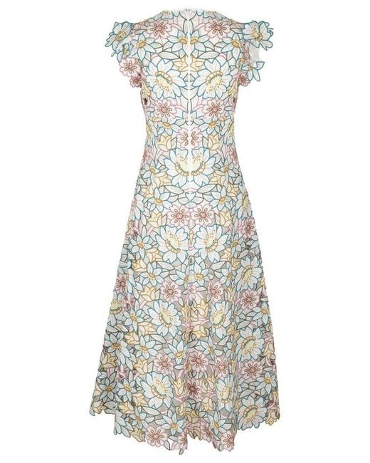 RED Valentino Red Floral Cut-out Embroidered V-neck Dress in White | Lyst