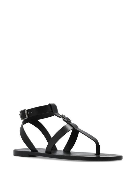 Saint Laurent Black Bcukle Detailed Open Toe Sandals for men