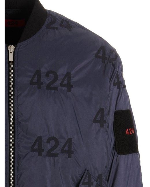 424 Blue Reversible Emblem Bomber Jacket for men