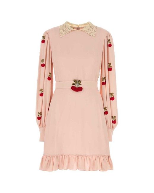 Valentino Pink Ruffled Hem Long-Sleeved Dress