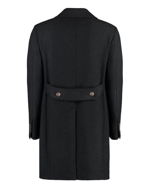 Tagliatore Black Double-breasted Virgin Wool Coat for men