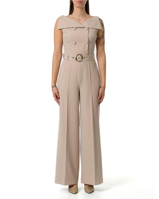 Liu Jo Natural Double-Breasted Sleeveless Jumpsuit