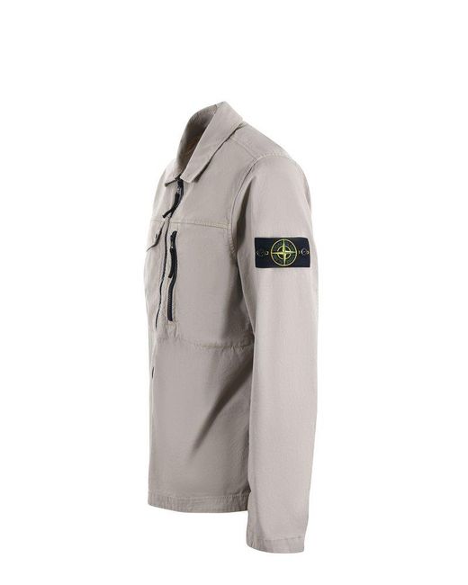 Stone Island Gray Logo Patch Zip-up Shirt Jacket for men
